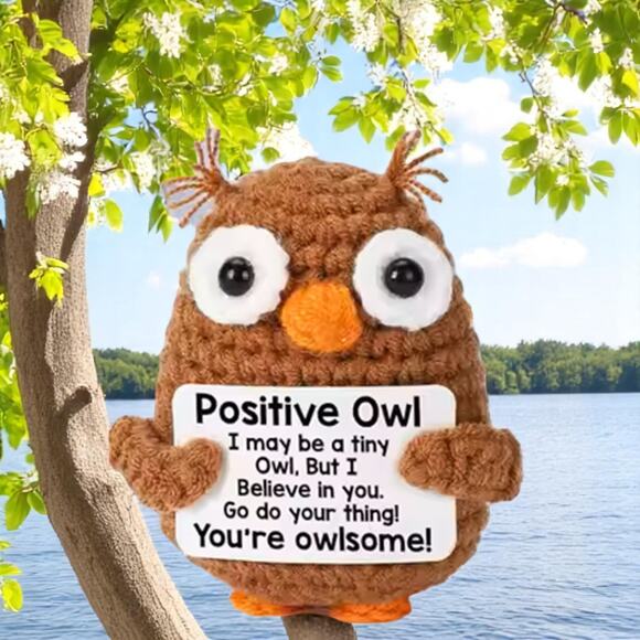 Handmade Crochet Owl with Positive Message | Inspirational Desk Decor | Owlsome - Picture 5 of 6